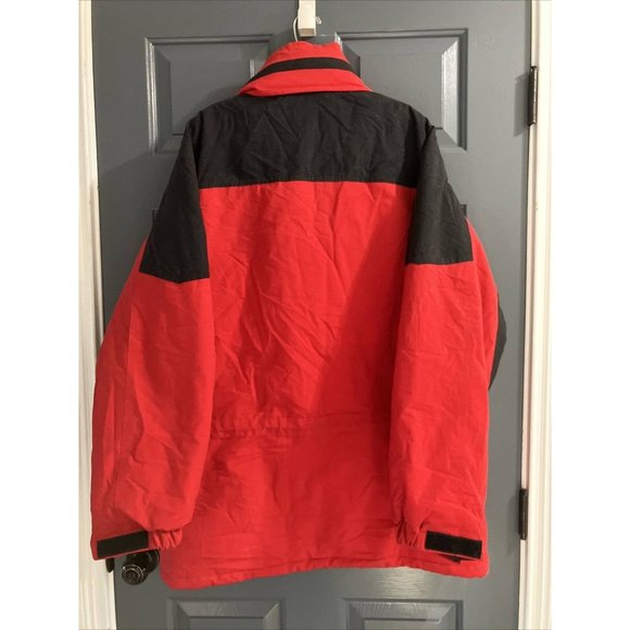 LL Bean Coat Mens Large Parka Coat Hidden Hoodie Black Red Outdoor Adult OP928 - Picture 8 of 10